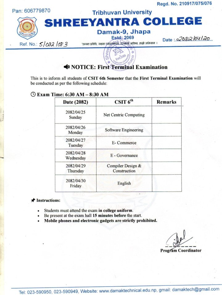 First Terminal Examination