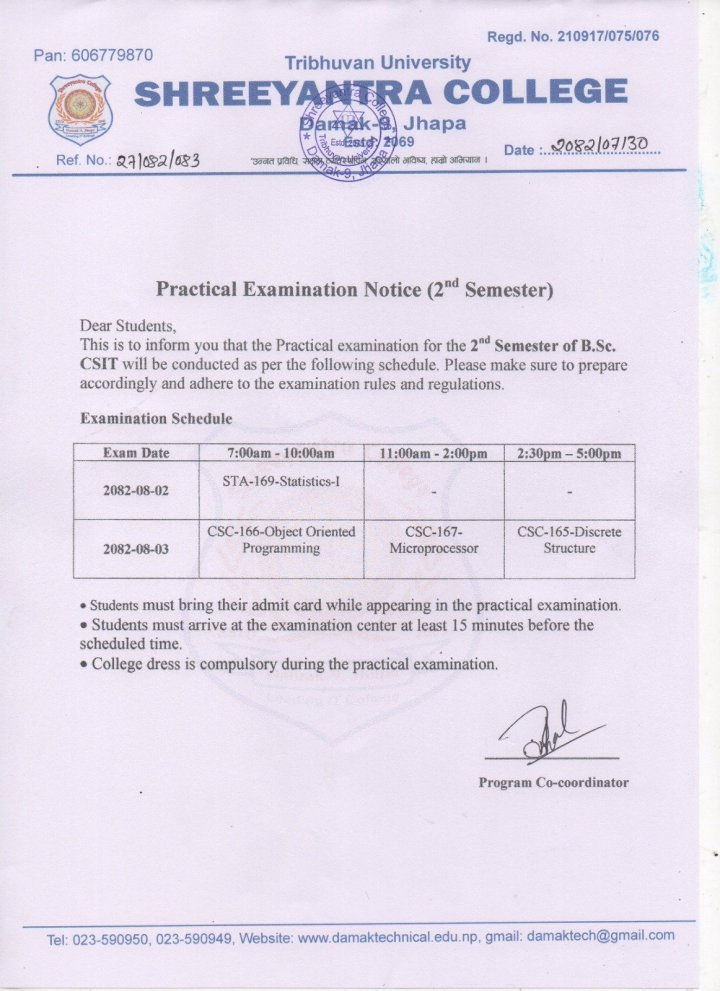 Practical Examination Notice (2nd Semester)