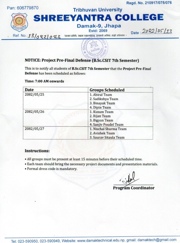 Project Pre-Final Defense (B.Sc.CSIT 7th Semester)